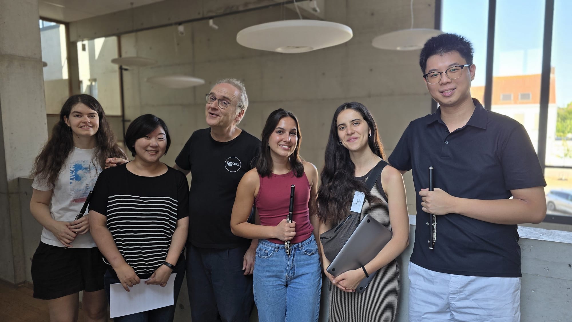 Jimmy Chiu with Peter Verhoyen and piccolo class participants in Belgium
